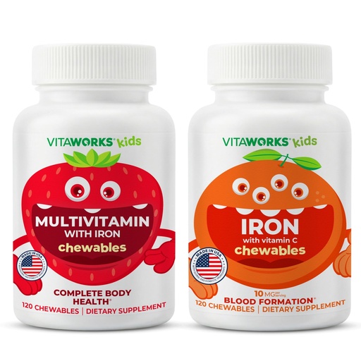 [BRSROEL6OANBUHQ2] VitaWorks Kids Multivitamin Chewables + Iron 10mg + Vitamin C Chewables Bundle