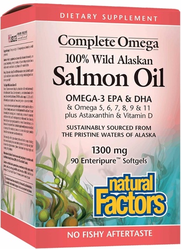 [BRSWIGAPOQCBGE3A] Natural Factors 100% Wild Alaskan Salmon Oil - Brain & Eye Health Support Supplement - Fish Oil Supplement for Healthy Heart & Joints - 90 Enteripure Softgels (90 Servings)