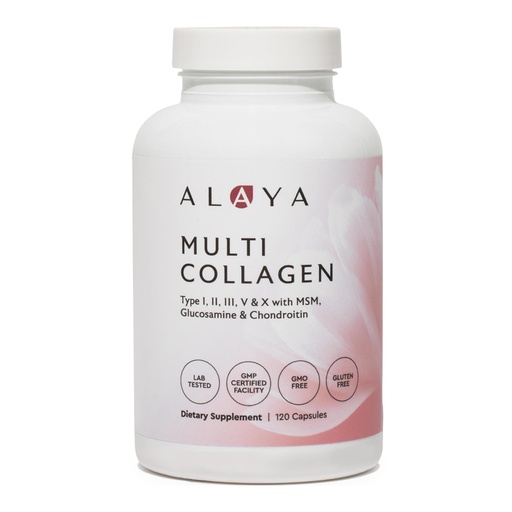 [BRSWYFA6BUMBEFLF] Alaya Naturals Hydrolyzed Multi Collagen Peptides Protein Capsules - Type I, II, III, V, X Grass-Fed Bovine, Chicken, Marine Collagen Supplement with MSM + GC (Capsules - 120 Count)
