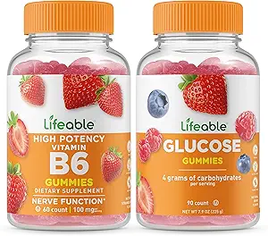 [BRSROZABOEIAO3T6] Lifeable Vitamin B6 + Glucose, Gummies Bundle - Great Tasting, Vitamin Supplement, Gluten Free, GMO Free, Chewable