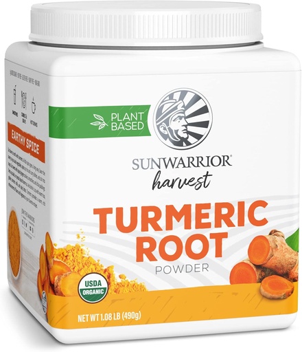 [BRSW2BT5AEDRQD3G] Sunwarrior Organic Turmeric Root Powder | Pure Raw Superfood Powder for Baking Smoothies and Curry | USDA Non-GMO 490g Tub (70 SRV) Organic Harvest