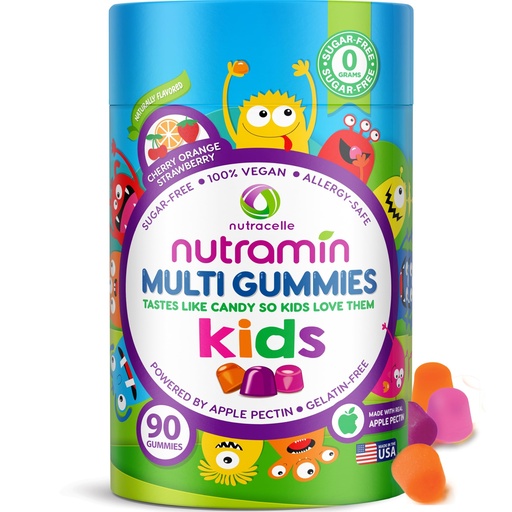 [BRSWYZL7PINRADLD] Nutracelle NUTRAMIN Sugar-Free, Allergen-Free 100% Vegan Gummy Multivitamins for Kids - Great Tasting Natural Gummies Your Kids Will Love - 90 Count Bottle