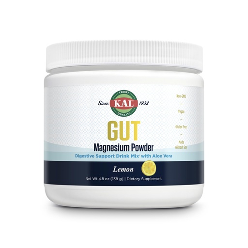 [BRSRAFATOUJWEF35] KAL Gut Magnesium Plus Aloe Vera Powder - Lemon Drink Mix - Magnesium Citrate Supplement with Aloe Vera Gel for Digestion & Relaxation Support - No Sugar - 60-Day Guarantee, 40 Servings, 4.8 OZ