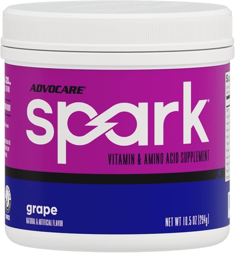 [BRSWIYLRBVYQOHDK] AdvoCare Spark - Energy Drink Mix - Suplement witaminy i aminokwasów - Wsparcie energii i koncentracji - Przenośne wsparcie immunologiczne - Bez cukru - Grapa (10.5
