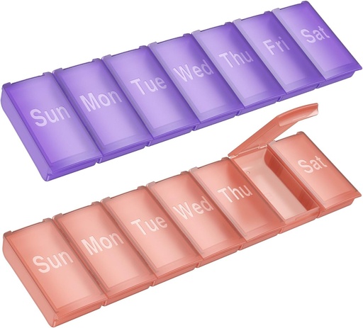[BRSRA2YHPMFAMALJ] Weekly Pill Organizer,2 Pack Large Daily Vitamin Pill Box,Portable Travel Friendly 7 Day Pill Containers Medicine Holder,Handbag Outdoor Camping Small Pill Case for Supplements Fish Oill