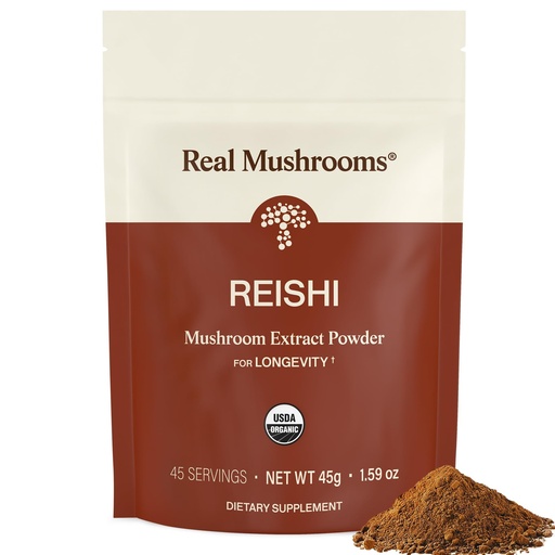 [BRSWGFT2OBYRS2QY] Real Mushrooms Reishi Mushroom Powder - Handpicked Organic Mushroom Extracts - Red Reishi for Tranquil Daily Wellness with Verified Beta Glucans Vegan, Non-GMO, No Grain Fillers, 45 Servings