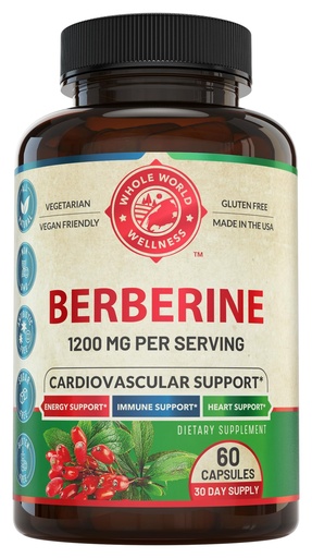 [BRSROAIRBUBBY3DV] 1200mg Berberine Herbal Health Capsules Support Heart and Cardiovascular Health, Help Maintain Healthy Cholesterol, Triglyceride, Blood Sugar Levels, Supports Digestion, Boosts Metabolism, 60 Capsules