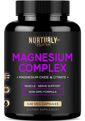 [BRSWY2YZOENBUYLJ] Magnesium Citrate & Oxide 500mg Complex Supplement - High Absorption Maximum Strength - Helps Support Bone Density and Strength, Muscles, Energy and Sleep - 120 Vegan Capsules