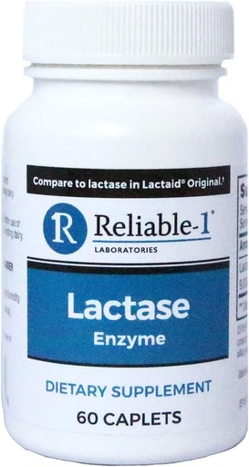 [BRSWGEIFCN4BUDLB] RELIABLE 1 LABORATORIES Lactase Enzyme Dietary Supplement (60 Caplets, 1 Bottle) - Helps to Prevent Gas, Bloating and Diarrhea from Milk Based Products