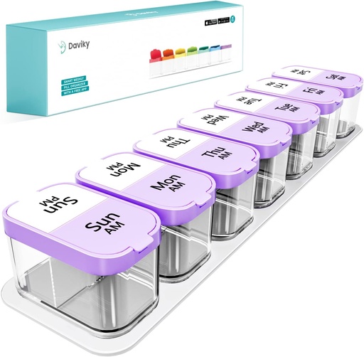 [BRSRMAD6CQPR6A3O] Daviky Large Pill Organizer 7 Day, Weekly XL Pill Box 2 Times a Day, Extra Big Medicine Case AM PM for Vitamins, Supplements and Medication