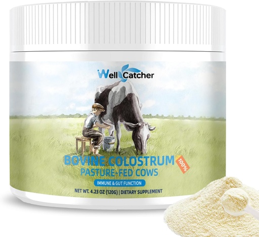 [BRSRAFA6AUCG2ETH] Grass Fed Bovine Colostrum Powder for Humans - Natural High IgG Colostrum Supplement for Kids Adults with Immune Gut Hair Skin Support Easy to Mix 60 Servings