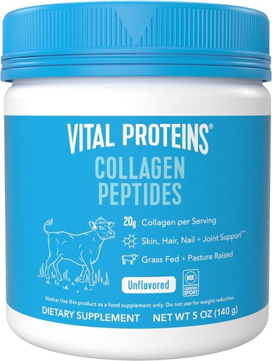 [BRSWGZAZB56QAFAV] Vital Proteins Collagen Peptides Powder Supplement for Skin Hair Nail Joint Health or Support - Hydrolyzed Collagen - Unflavored, 7 Servings