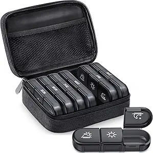[BRSW2FQCOEBWACDP] ZIKEE Large Weekly Pill Case Organizer 3 Times a Day, Portable Light Proof Canvas Bag Pill Box 7 Day to Protect Your Privacy and Store Medication, Vitamin, Fish Oil, Supplement (Black)