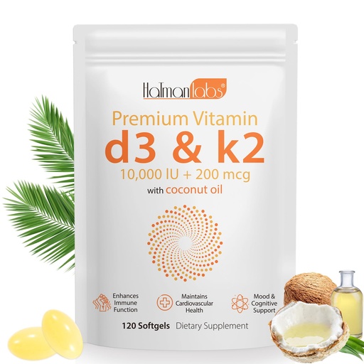 [BRSRAGTYDEAQ2C3L] newseel Vitamin D3 K2 Capsules, D3&K2 Vitamin Supplement, Vitamin D3 and K2, D3 Supplement,Replenish K2 D3 Coconut Oil Softgels (120)