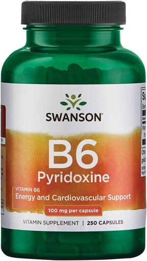 [BRSWGFDQOEPGM23O] Swanson B6 Pyridoxine - Vitamin Supplement Promoting Cardiovascular Health & Energy Metabolism - Natural Formula Promoting Overall Wellness - (250 Capsules, 100mg Each)