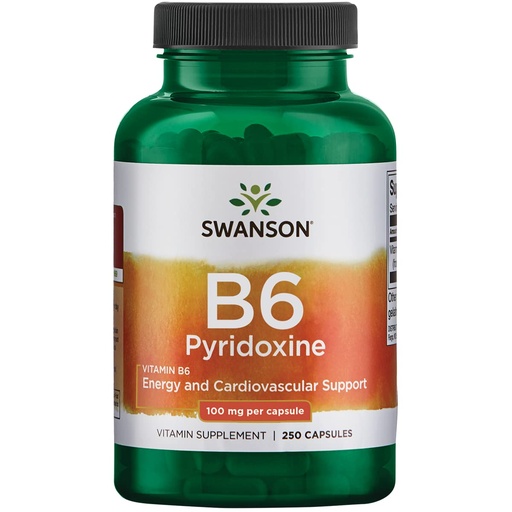 [BRSWGFDQOEPGM23O] Swanson B6 Pyridoxine - Vitamin Supplement Promoting Cardiovascular Health & Energy Metabolism - Natural Formula Promoting Overall Wellness - (250 Capsules, 100mg Each)