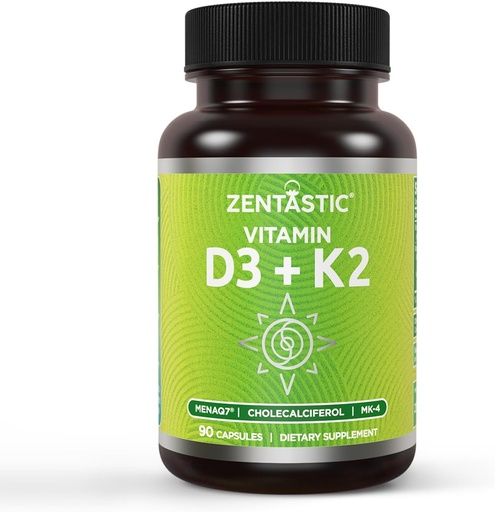 [BRSRAYL6CMBBM2TK] Zentastic Vitamin D3 K2, 5000IU & 200mcg, Vitamin D & Patented MK7 & MK4 for 3-in-1 Complex Support - Vegetarian, Non-GMO, 90 Caps