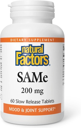 [BRSWIYTQBABAECYV] Natural Factors, SAMe 200 mg, Helps Elevate Mood and Improve Joint Health, 60 tablets (60 servings)