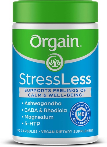 [BRSRMYI2O4BWCAY6] Orgain StressLess, Vegan 스트레스 완화 보충 - 마그네슘, 레몬 Balm, GABA, 5 HTP, Rhodiola Rosea, Ashwagandha 및 Chamomile, 글루텐 무료, 의사 공식화 - 90 카운트, 30 일 공급