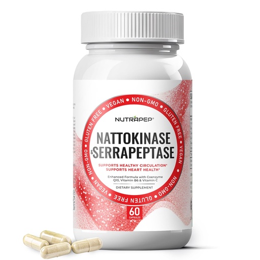 [BRSRAFAHOIJROGQV] NutraPep Nattokinase 2000 FU Serrapeptase 240000 SPU Supplement - Enhanced with Coenzyme CoQ10 Vitamin B6 Vitamin C Black Pepper Extract - Nattokinase 400mg Capsule for Men Women