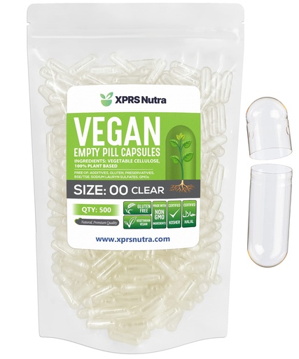 [BRSWGCT6BMHGCGQV] XPRS Nutra Size 00 Empty Capsules - 500 Count Clear Empty Vegan Capsules - Vegetarian Empty Pills - DIY Vegetable Capsule Filling- Veggie Pill Caps