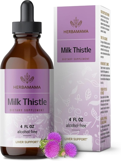 [BRSWYEARPJYQOETD] HERBAMA Milk Thistle supplement - Vegan Liver Support with Milk Thistle Extract Tincture - Non-GMO, Alcohol " Sugar-Free Liquid Silymarin Liver Detox drops, 56-Day Supply
