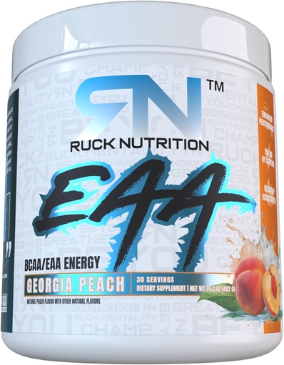 [BRSRAHQ7AENR6DTD] RUCK NUTRITION EAA | Hydration, Energy, and Recovery Supplement | Full Spectrum Essential Amino Acids + BCAAs (30 Servings, Georgia Peach)