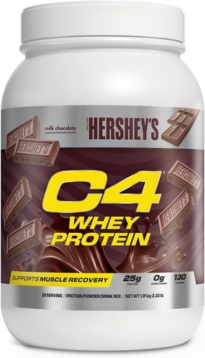 [BRSRAGALPMGQK232] Cellucor C4 Whey Protein Powder, Hershey's Chocolate - 25g Protein, 0g Added Sugar, 130 Calories Per Serving, Supports Muscle Recovery, 28 Servings, Premium Whey for Post-Workout