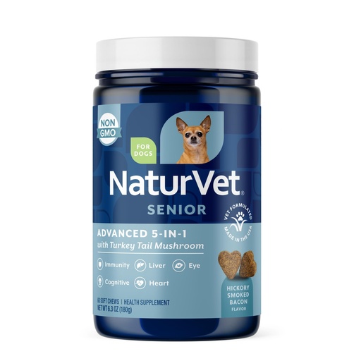[BRSWYZTQDNYQIEY6] NaturVet Senior Advanced 5-in-1 Support Dog Supplement – Helps Support Immune System, Heart, Liver, Cognitive Function, Eye Health – Includes Ginkgo Biloba, Lutein – 60 Ct.