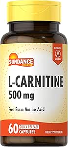 [BRSWICAPBQNQG3D2] Sundance L-Carnitine Tartrate Supplement 500mg | 60 Capsules | Free Form Amino Acid | Non-GMO and Gluten Free Pills