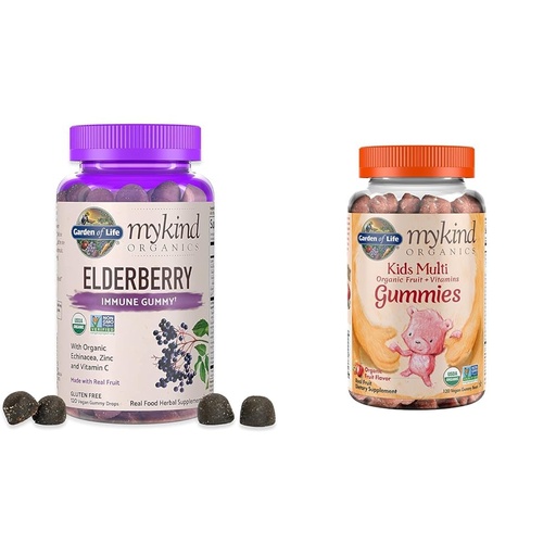[BRSROAIQAABGA2Q2] Garden of Life Organics Elderberry Gummies for Adults & Kids - Immune Support Supplement with Organic Fruit & Organics Kids Gummy Vitamins - Fruit - Certified Organic