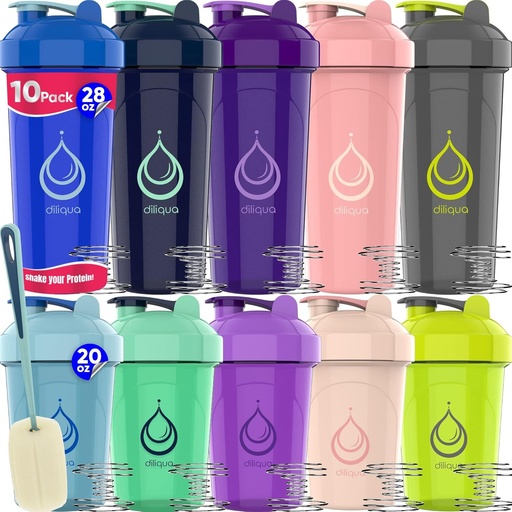 [BRSW22YYDMOQE2T5] 10 PACK, Shaker Bottles with Wire Whisks for Protein Mixes | Leakproof Blender Shaker Bottle Pack| BPA-Free & Dishwasher Safe | 5 Large 28-oz & 5 Small 20-oz shaker bottle | Shaker Cups for shakes