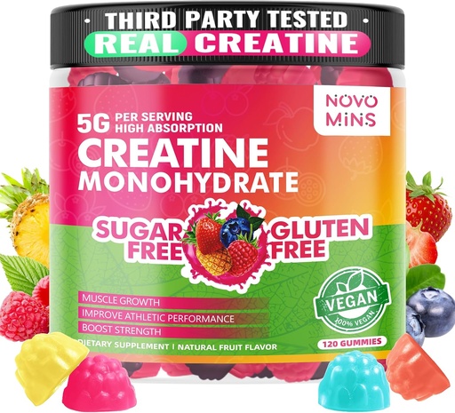 [BRSRAH33BACGC3TO] novomins Creatine Monohydrate Gummies 5000mg for Men & Women, Chewables Creatine Monohydrate for Muscle Strength, Muscle Builder, Energy Boost, Pre-Workout Supplement(120 Count)