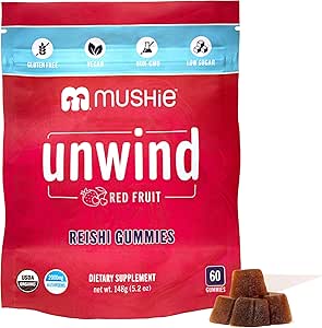 [BRSRA2YQCAJQ2HTO] Mushie 100% Organic Reishi Mushroom Gummies - 2000mg Reishi Nootropic for Relaxation, Sleep, Cardiovascular Health & Immune Support with Vitamin D - Vegan, Gluten-Free - 60 Count