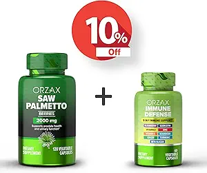 [BRSRMAAHCB7RU336] ORZAX Saw Palmetto 2000 mg 120 Vegatable Capsules and Immune Support Supplement, 9-in-1 60 Vegatables Capsules, Bundle