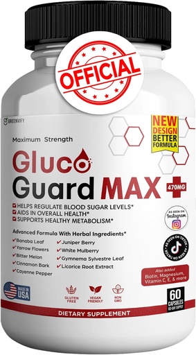 [BRSRAHT6BF4BEGYU] Gluco Guard Max Daily Wellness Support Supplement with Vitamins, Minerals, and Herbs – Chromium, Magnesium, Banaba, Bitter Melon, and Zinc – Non-GMO, Gluten-Free – 60 Capsules
