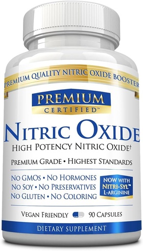 [BRSWKHYPAQFQIGD5] Nitric Oxide Premium - 1680 mg L-arginine Blend, AAKG, AKIC, Mono & Malate - Vegan Friendly - 90 Capsules - 1 Month Supply