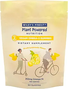 [BRSRMBI2BMBWMCT4] Wiley'S Finest Vegan Omega-3 Gummies - Natural Sugar - Vegetarian Dha, Ala & Sda - Gluten Free - Lemon Flavor, 60 Gummies