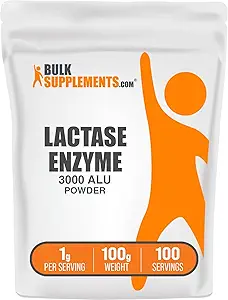 [BRSRAFIQCEBGKCQ2] BulkSupplements.com Lactase Enzyme (3000 ALU) Powder - Lactase Enzyme Supplement, Digestive Support - Gluten Free, 1g per Serving, 100g (3.5 oz) (Pack of 1)