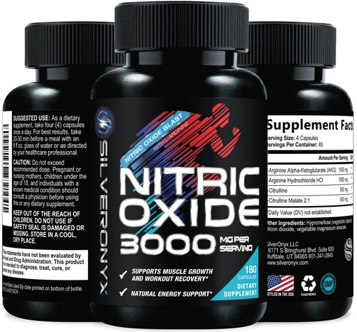 [BRSWGGQ3OIGWY2AU] Extra Strength Nitric Oxide Booster - 3X Strength L-Arginine AKG & Citrulline Malate - Men & Women Premium Pre Workout Nitric Booster - Natural Energy & Muscle Support, Bottled in USA - 180 Capsules