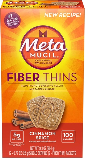 [BRSWIFL5AYCG2CLM] Metamucil Fiber Thins Size 12 Count of 2 Crisps 9.3 Ounce (Value Pack of 6)