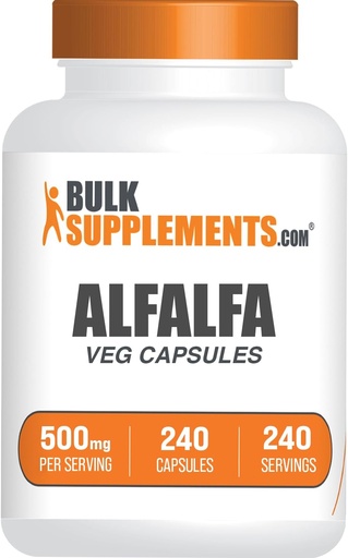 [BRSRA233CQBA22QV] BulkSupplements.com Alfalfa Extract Capsules - Alfalfa Supplement, Green Superfood Supplement, Alfalfa Capsules - Gluten Free, 1 Capsule per Serving, 240 Veg Capsules (Pack of 1)