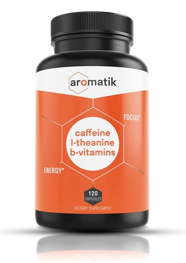 [BRSWYHALDMPAADLD] Aromatik Caffeine L-Theanine Focus Supplement | Caffeine (100 mg) + L-Theanine (200 mg) + B Vitamins | Energy Focus Cognition | USA Made at FDA Registered Facility | Vegan Capsules | 120 Servings