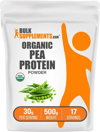 [BRSWIAAZBYCBEADY] BulkSupplements.com Organic Pea Protein Powder - Plant Based & Vegan Protein Powder - Unflavored & Gluten Free, 30g per Serving, 500g (1.1 lbs) (Pack of 1)