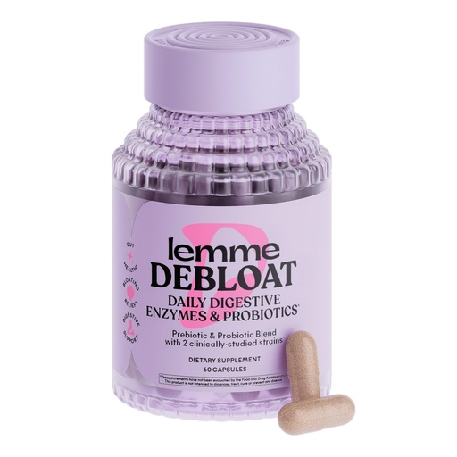 [BRSROAIEAUPAIG34] Lemme Debloat 3-in-1 Prebiotic, Probiotic & Digestive Enzyme Capsules for Bloating & Gas Relief - 2 Clinically Studied Probiotics w/5 Digestive Enzymes to Improve Digestion, Women & Men, (60 Count)