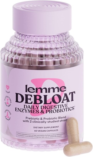 [BRSROAIEAUPAIG34] Lemme Debloat 3-in-1 Prebiotic, Probiotic & Digestive Enzyme Capsules for Bloating &amp; Gas Relief - 2 Clinically Studied Probiotics w/5 Digestive Enzymes to Improve Digestion, Women &amp; Hombres, (60 Cuenta)