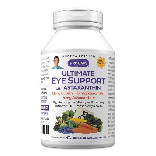 [BRSWYEAROUGRYAL5] ANDREW LESSMAN Ultimate Eye Support with Astaxanthin 30 Softgels - 12mg Lutein, 6mg Zeaxanthin, 4mg Astaxanthin, Bilberry. Key Nutrients to Support Eye Health, Promote Healthy Vision. No Additives