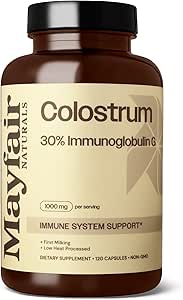 [BRSROGA6BYARMDQ4] Colostrum Supplement 1000mg, 120 Capsules, 30% IgG, Bovine Colostrum, Immune System Support
