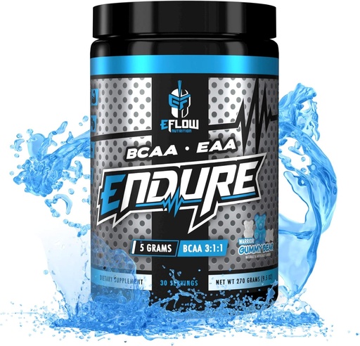 [BRSWKEYYOJ7AKDT2] eFlow Nutrition Endure BCAA Plus EAA - Essential Amino Acids Electrolyte Powder Intra Workout - Improve Energy, Recovery and Performance - Warrior Gummy Bear(30 Servings)