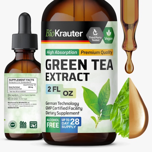[BRSROGAYDMPGKHLO] BIO KRAUTER® Green Tea Extract - Liquid Pure Vegan Green Tea Supplement 680 mg per Serving 2 Fl.Oz 28-Day Supply - Natural Antioxidant & Immune Support, Used for Daily Wellness - Alcohol & Sugar Free